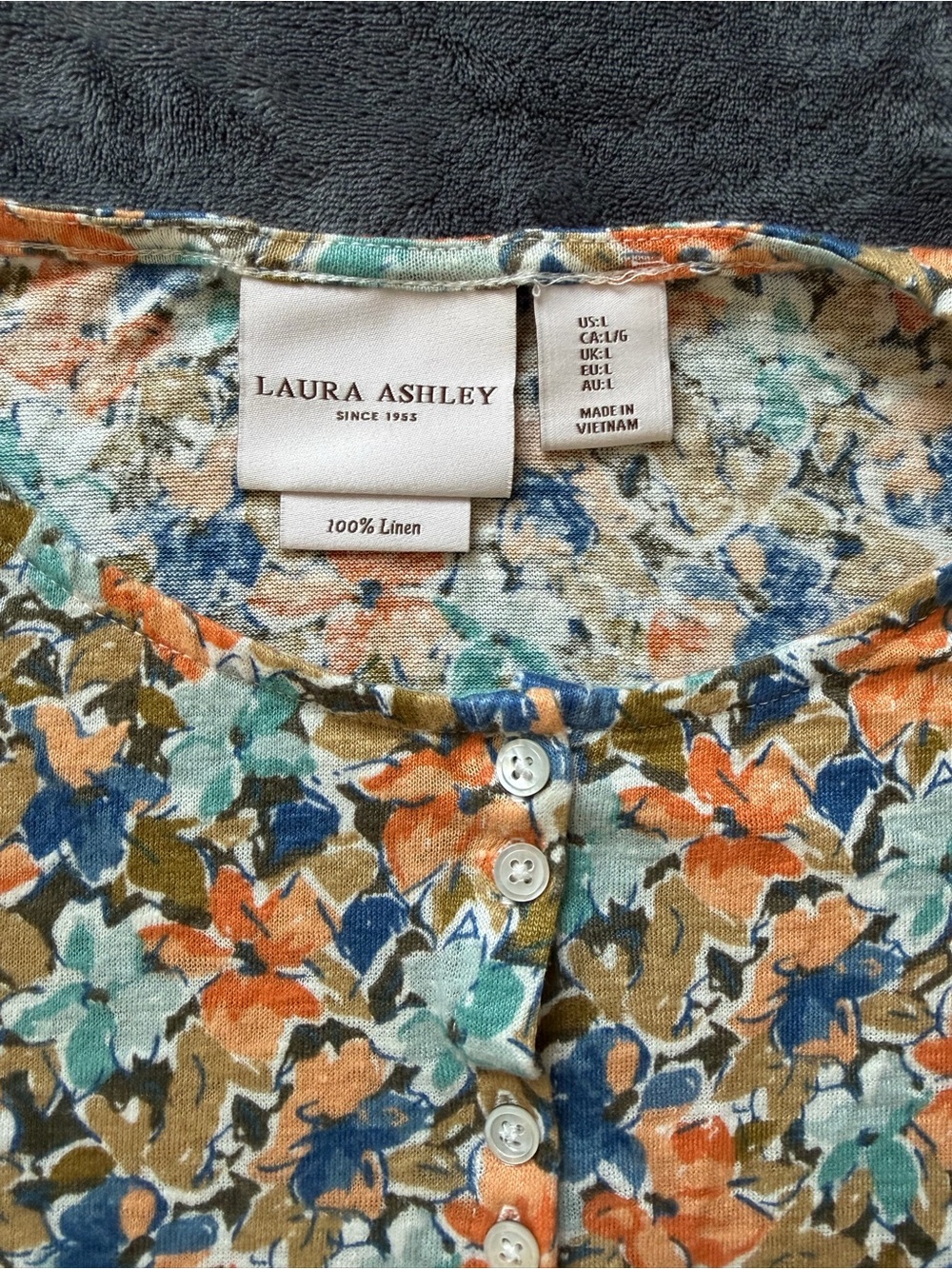 Laura Ashley Multicolor Floral Button-Front Short Sleeve Blouse - Picture 2 of 9
